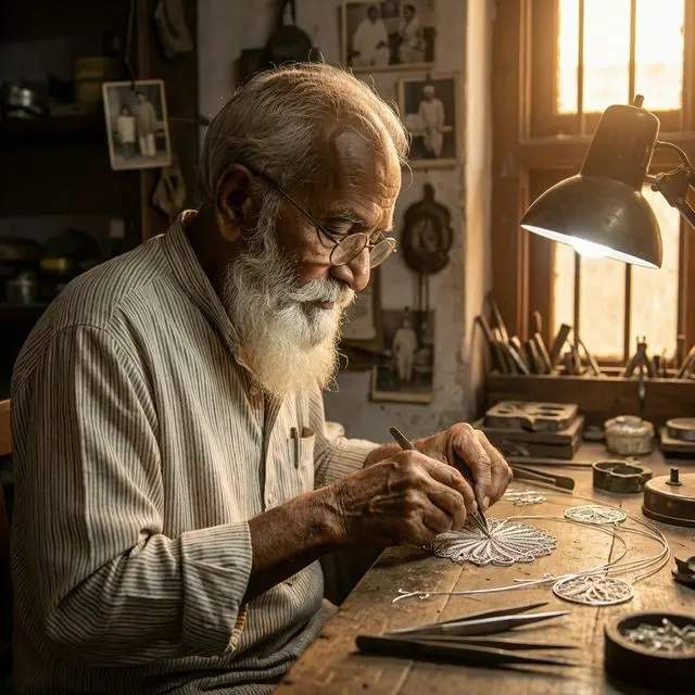 Master jewellery craftsman at work in Rajkot